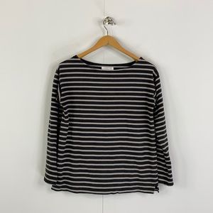 Everlane Boatneck Bracelet Length Sleeve Stripe Cotton Shirt